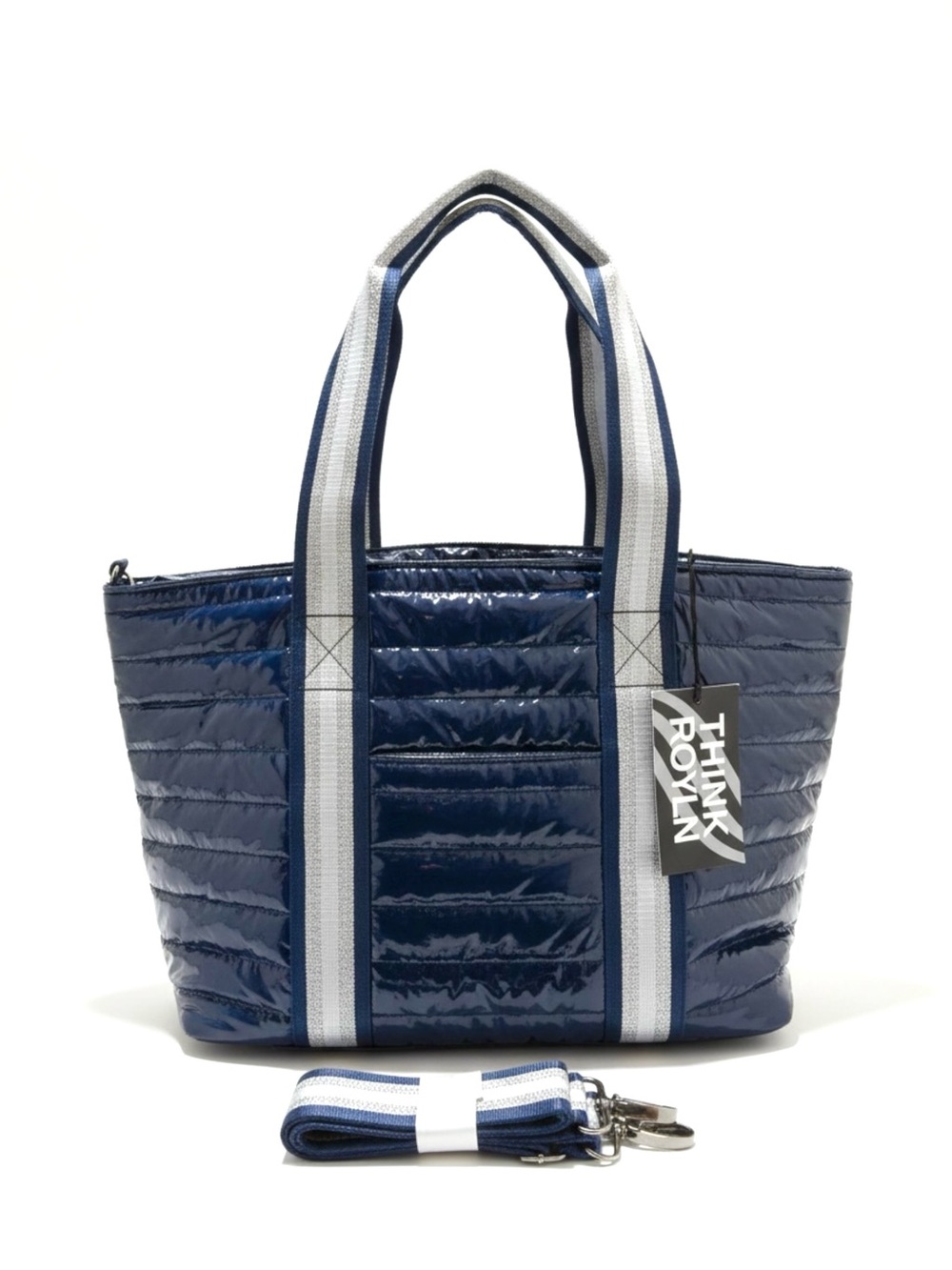 NWT Think Royln Women's Wingman Navy Patent Large Travel Tote Duffel Bag